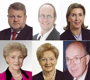 Les six eurodéputés luxembourgeois de la mandature 2004-2009 : Robert Goebbels, Claude Turmes, Lydie Polfer, Erna Hennicot-Schoepges, Astrid Lulling et Jean Spautz