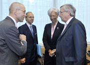 Jorg Asmussen, Luc Frieden, Christine Lagarde et Jean-Claude Juncker (c) SIP/Jock Fistick