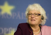 La Commissaire européenne Mariann Fischer Boel lors de la conférence de presse du 19 octobre 2009 (c) Conseil de l'Union européenne