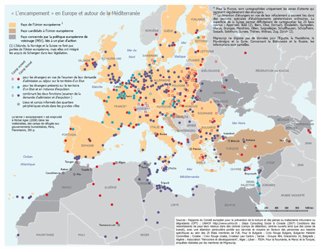 "L'encampement" en Europe et autour de la Méditerranée. Une carte réalisée par Migreurop