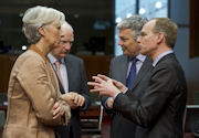 Christine Lagarde, Philippe Maystadt, Didier Reynders et Luc Frieden © Jock Fistick