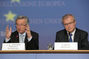 Jean-Claude Juncker et Olli Rehn (c) SIP / Luc Deflorenne