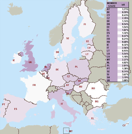 Les taux d'irrégularité observés en 2009 par les différents Etats membres dans le cadre de la politique de cohésion