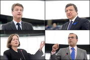 Olivier Chastel, José Manuel Barroso, Pervenche Bérès et Diogo Feio dans l'hémicycle le 20 octobre : la crise financière est encore au coeur des débats © European Parliament / Pietro Naj-Oleari
