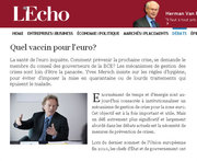 "Quel vaccin pour l'euro ?" s'interroge Yves Mersch dans l'Echo daté du 28 ajnvier 2011. Source : www.lecho.be