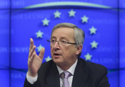 Jean-Claude Juncker s'exprime devant la presse à l'issue de la réunion de l'Eurogroupe du 14 février 2011 (c) SIP / Jock Fistick