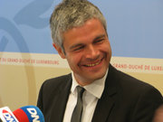 Laurent Wauquiez lors de sa conféreence de presse avec J-Cl Juncker, Luxembourg, le 13 avril 2011