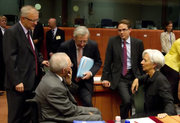 Jean-Claude Juncker entouré d'Olli Rehn, Wolfgang Schäuble, Kyrki Katainen et Christine Lagarde à l'occasion de la réunion du 14 juin 2011 à Bruxelles (c) Le Conseil de l'UE