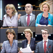 Les six rapporteurs du paquet sur la gouvernance économique : Elisa Ferreira, Diogo Feio, Vicky Ford, Sylvie Goulard, Corien Wortmann-Kool et Carl Haglund (c) Parlement européen