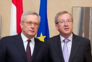Giulio Tremonti en visite à Luxembourg le 3 août 2011 pour discuter avec Jean-Claude Juncker des problèmes qu'affronte la zone euro