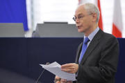 Herman Van Rompuy rendant compte le 27 octobre 2011 devant le Parlement européen de l'accord trouvé dans la nuit par les chefs d'Etat et de gouvernement de la zone euro @European Union 2011 PE-EP