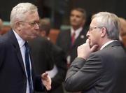 Jean-Claude Juncker et Giulio Tremonti lors de l'Eurogroupe du 7 novembre 2011 (c) Conseil de l'UE
