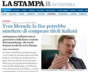 Yves Mersch a accordé un entretien au quotidien La Stampa le 6 novembre 2011. Source : www.lastampa.it