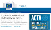L'accord ACTA à la une du site de la DG Commerce de la Commission européenne le 30 janvier 2012