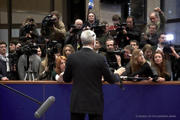 Boris Tadic face à la presse le 28 février 2012 à Bruxelles, où se tenait un Conseil Affaires générales qui devait statuer sur l'octroi à la Serbie du statut de candidat  à l'adhésion à l'UE (c) Conseil de l'UE