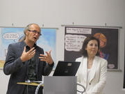 Claude Turmes et Maria da Graça Carvalho, membres du Parlement européen, lors d'une conférence le 21 mai 2012 à Luxembourg sur le programme "Horizon 2020"