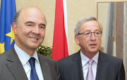 Jean-Claude Juncker et Pierre Moscovici, le ministre français des Finances, lors de leur entrevue le 30 mai 2012 à Luxembourg source: SIP/Luc Deflorenne