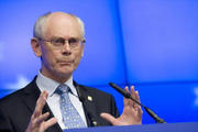Herman Van Rompuy présentant à la presse les fruits du Conseil européen (c) Conseil de l'UE