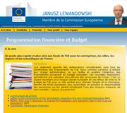 Le nouveau règlement financier de l'UE à la une de la page web du commissaire Lewandowski le 29 octobre 2012