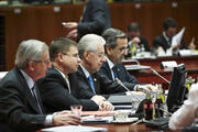 Jean-Claude Juncker, Valdis Dombrovskis, Mario Monti et Antonis Samaras au Consiel européen du 22  novembre 2012 (c) Conseil de l'UE