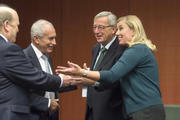 Michael Noonan, Vassos Shiarly, Jean-Claude Juncker et Jutta Urpilainen à l'Eurogroupe du 3 décembre 2012 (c) SIP / Jock Fistick