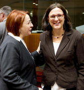 Cecilia Malmstrom, Commissaire européenne et Eleni Mavrou, ministre chypriote de l'Intérieur © Conseil JAI