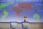 La commissaire européenne en charge des affaires intérieures, Cecilia Malmström, lors de la présentation du RTP et de l'EES dans le cadre de la mise en place de "frontières intelligentes"