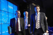 Jörg Asmussen, Olli Rehn et Jeroen Dijsselbloem à l'issue de la conférence de presse présentant les résultats de l'Eurogroupe du 15 mars 2013 (c) Conseil de l'UE