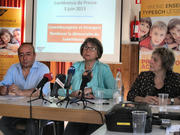 Conférence de presse de l'ASTI sur le droit de vote aux étrangers, le 6 juin 2013, de gauche à droite: Sergio Ferreira, Laura Zuccoli et Christiane Tonnar