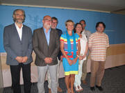 La ministre de l'Enseignement et supérieur et de la recherche, Martine Hansen, et une délégation d el'OGBL dirigée par son SG, André Roeltgen, le 16 juillet 2013 à Luxembourg