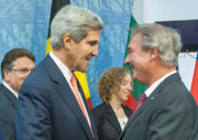 Jean Asselborn et le secrétaire d'Etat, John Kerry, le 7 septembre 2013 lors de la réunion informelle "Gymnich" à Vilnius