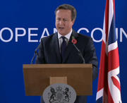 Le Premier ministre britannique, David Cameron, lors d'une conférence de presse en marge du Conseil européen (Source : EBS)