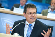 Maros Sefcovic, candidat au poste de commissaire en charge des Transports, devant les eurodéputés des commissions TRAN et ITRE le 30 septembre 2014 (c) Parlement européen