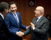 Lors de la réunion de l'Eurogroupe du 6 novembre 2014, les ministres néerlandais et français des Finances,  Jeroen Dijsselbloem et Michel Sapin