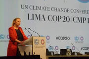 La ministre luxembourgeoise de l’Environnement, Carole Dieschbourg, lors d'une déclaration à la conférence de Lima (Source : MDDI)