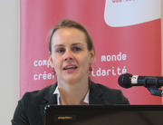 Eva Filzmoser, directrice de l’organisation Carbon Market Watch, lors d'une conférence à Luxembourg le 5 février 2015