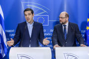 Le Premier ministre grec, Alexis Tsipras avec Martin Schulz, président du Parlement européen (Source : PE)