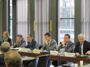 Nick Jennett, Maarten Verwey, Yves Nosbusch et Claude Wiseler lors de la conférence sur le Plan d'investissement Juncker qui s'est tenue le 11 mars 2015 à la Commission européenne à Luxembourg