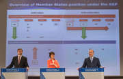 Valdis Dombrovskis, Marianne Thyssen et Pierre Moscovici ont présenté les recommandations par pays dans le cadre du semestre européen 2015 le 13 mai 2015 (c) Union européenne