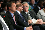 Le Premier ministre luxembourgeois, Xavier Bettel, le Président du Parlement européen, Martin Schulz, et le PRésident de la Commission, Jean-Claude Juncker, à l'occasion des Journées européennes du développement. © European Union
