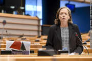 L'eurodéputée et rapporteure Pervenche Berès (S&D) lors du vote de la résolution sur la gouvernance de la zone euro lors de la séance plénière du Parlemennt européen le 24 juin 2015 © European Union 2015 - Source : EP