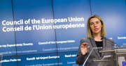 La Haute Représentante de l'Union pour les affaires étrangères et la politique de sécurité, Federica Mogherini, lors de la conférence de presse suivant le CAE à Bruxelles le 15 février 2016