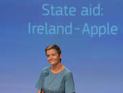 Margrethe Vestager présentant les conclusions de l'enquête sur les accords fiscaux accordés à Apple par Irlande le 30 août 2016 © European Union,2016 / Source: EC - Audiovisual Service / Photo: Georges Boulougouris
