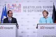 Angela Merkel et François Hollande devant la presse à l'issue du sommet de Bratislava le 16 septembre 2016  © Présidence de la République - F. Lafite