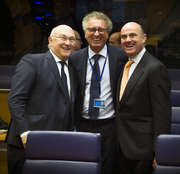 Pierre Gramegna en compagnie de Michel Sapin et Luis De Guindos lors de l'Eurogroupe du 10 octobre 2016 à Luxembourg (c) Union européenne / Le Conseil de l'UE